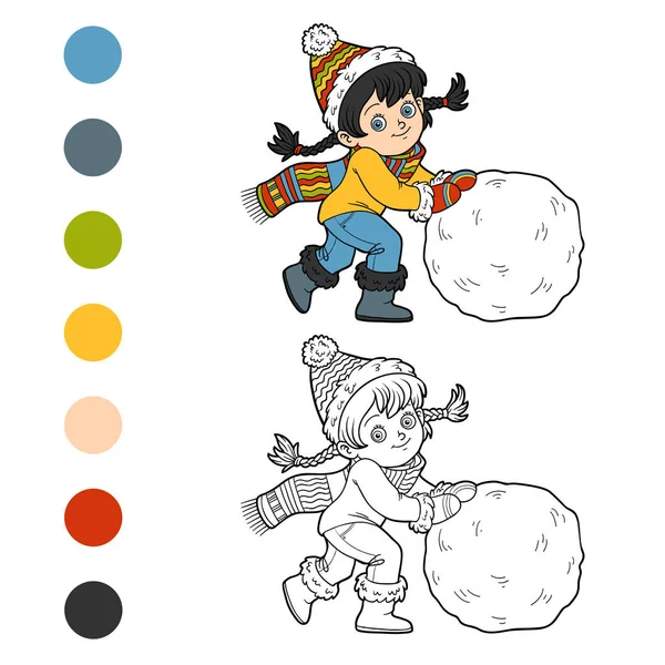 Coloring book, Girl and a ball of snow — Stock Vector