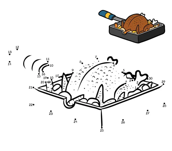 Игра чисел, жареный цыпленок в сковороде — стоковый вектор