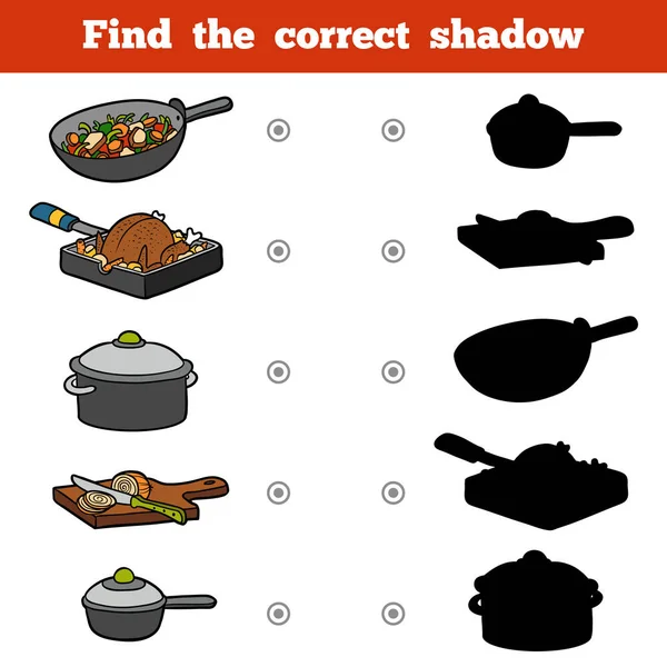 Encuentra la sombra correcta. Set de utensilios de cocina — Vector de stock