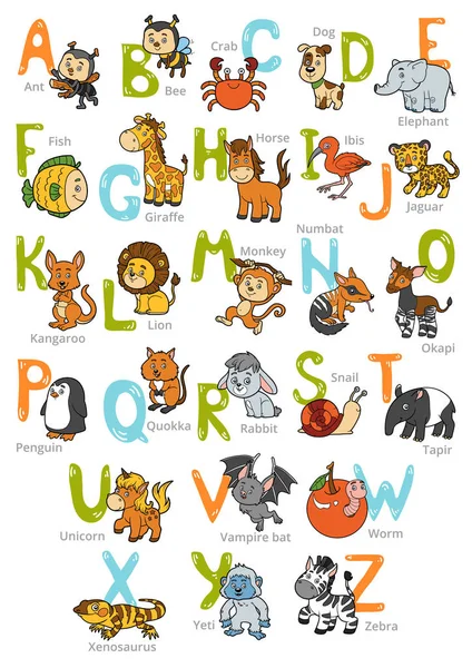 Vektör renk Hayvanat Bahçesi alfabesi ile sevimli hayvanlar