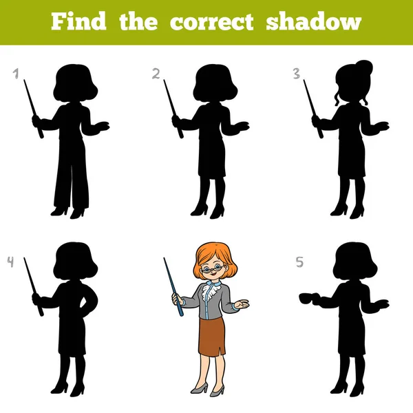 Encontre a sombra correta, jogo para crianças, Professor —  Vetores de Stock