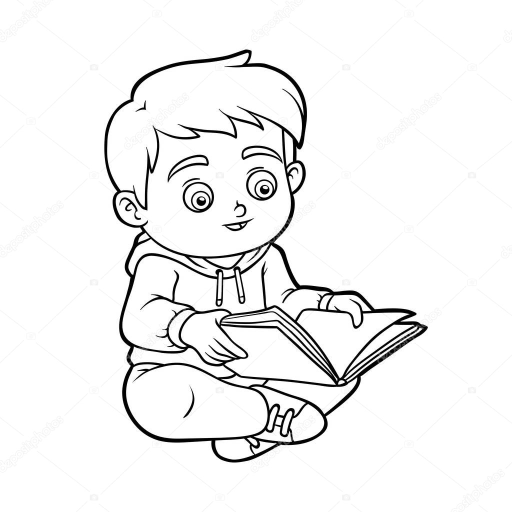 Coloring book, Young boy reading a book