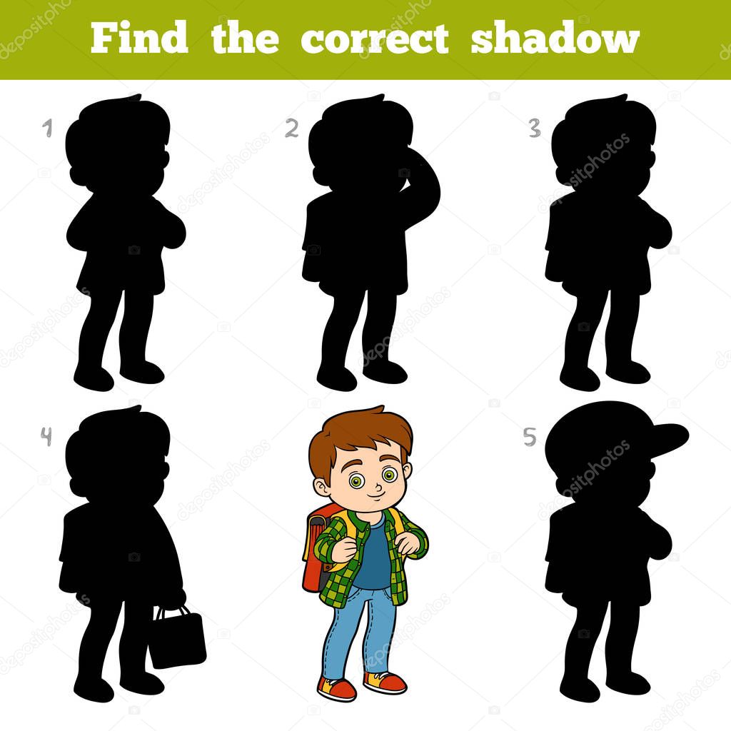 Find the correct shadow, game for children, Schoolboy
