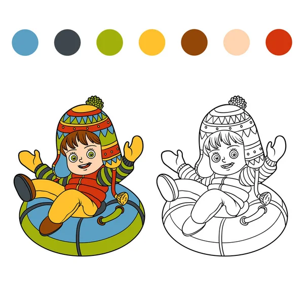 Livre de coloriage pour des enfants, fille montant sur le tube, inflatabl — Image vectorielle