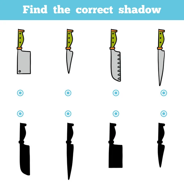Finden Sie den richtigen Schatten, Spiel für Kinder. Messersatz — Stockvektor