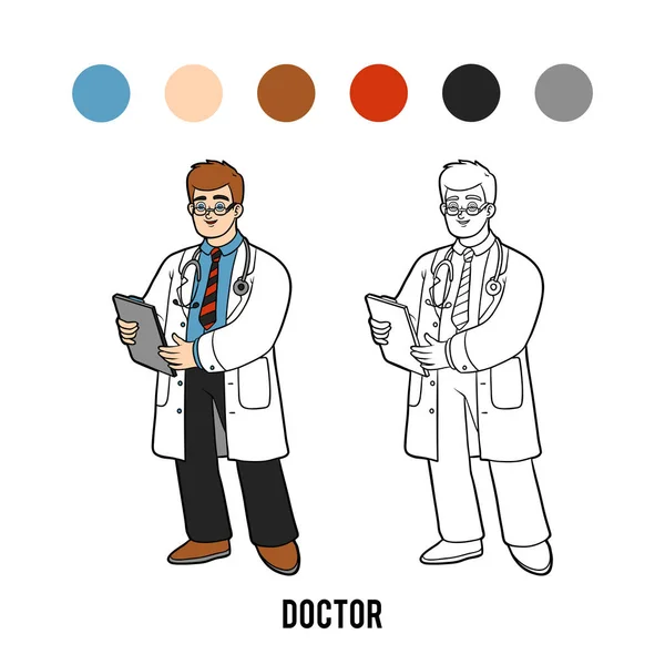 Libro para colorear, Doctor — Vector de stock