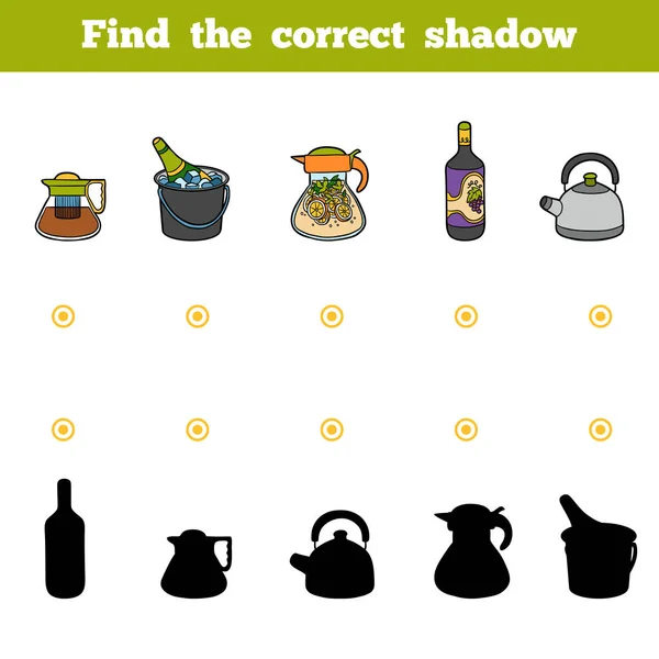 Encuentra la sombra correcta. Set de utensilios de cocina y objetos de la cafetería — Vector de stock