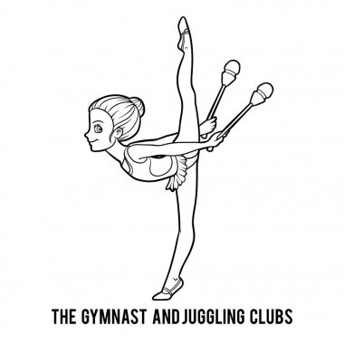 Coloring book, The gymnast and juggling clubs clipart