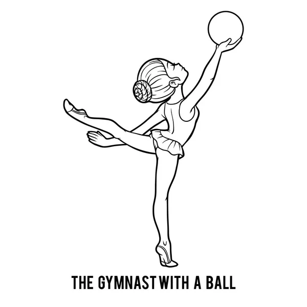 Målarbok, gymnasten med en boll — Stock vektor