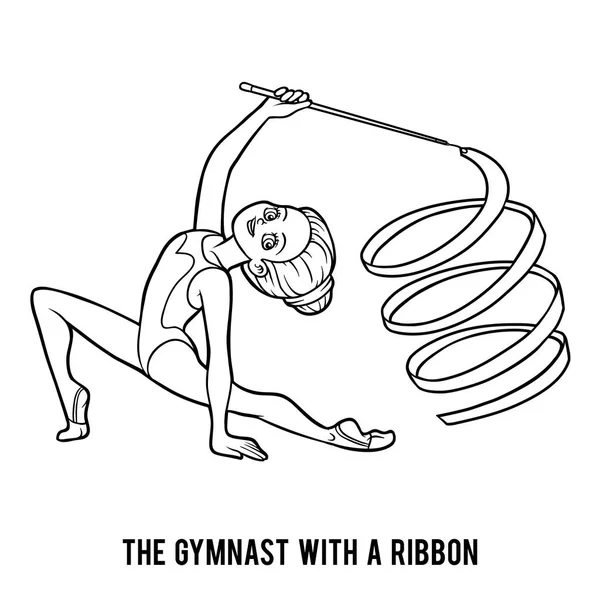 Coloring book, The gymnast with a ribbon — Stock Vector