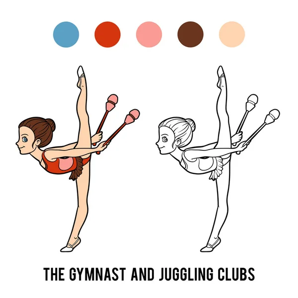 Libro para colorear, Los clubes de gimnasta y malabarismo — Archivo Imágenes Vectoriales