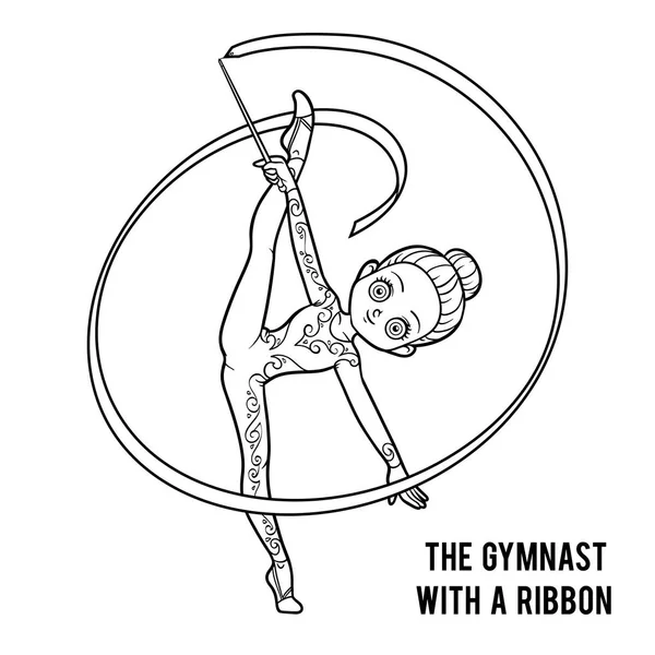 Coloring book, The gymnast with a ribbon — Stock Vector