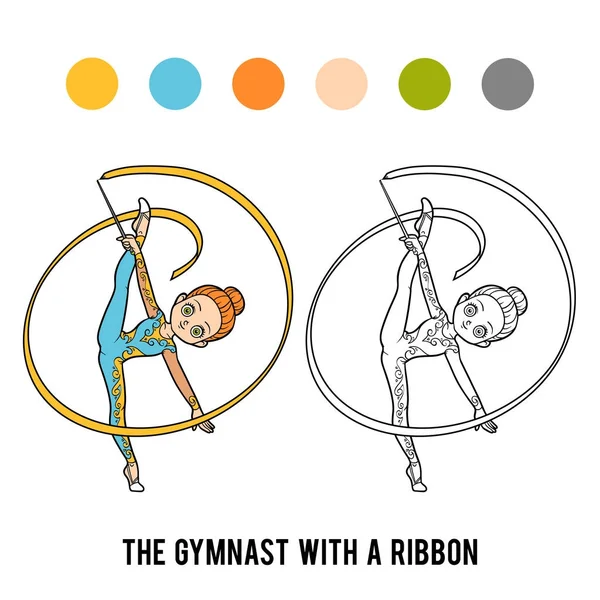 Libro para colorear, La gimnasta con una cinta — Archivo Imágenes Vectoriales
