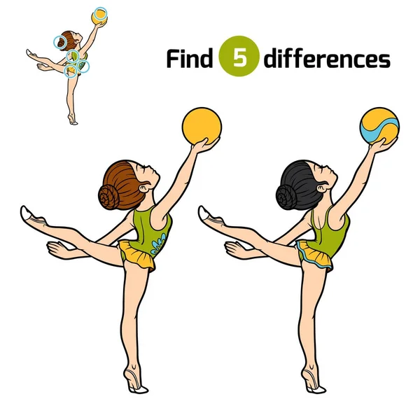 Hitta skillnader, gymnasten med en boll — Stock vektor