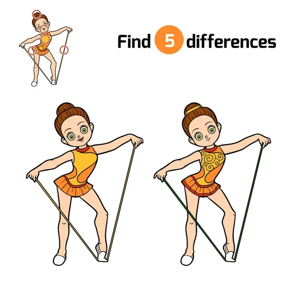 Najít rozdíly, gymnastka s lanem — Stockový vektor