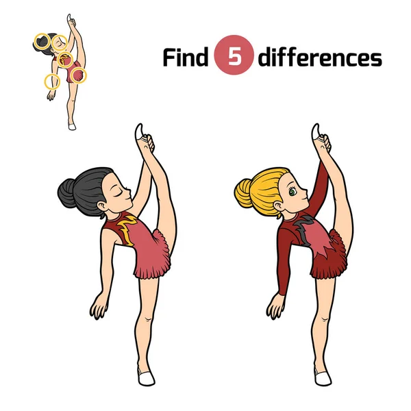 Encontrar diferencias, La chica gimnasta — Vector de stock