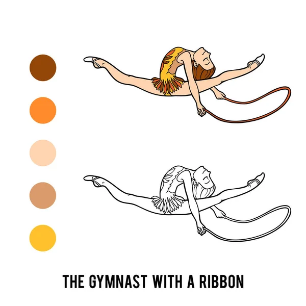 Libro para colorear, La gimnasta con una cuerda — Vector de stock