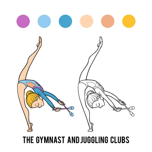 Libro para colorear, Los clubes de gimnasta y malabarismo — Archivo Imágenes Vectoriales