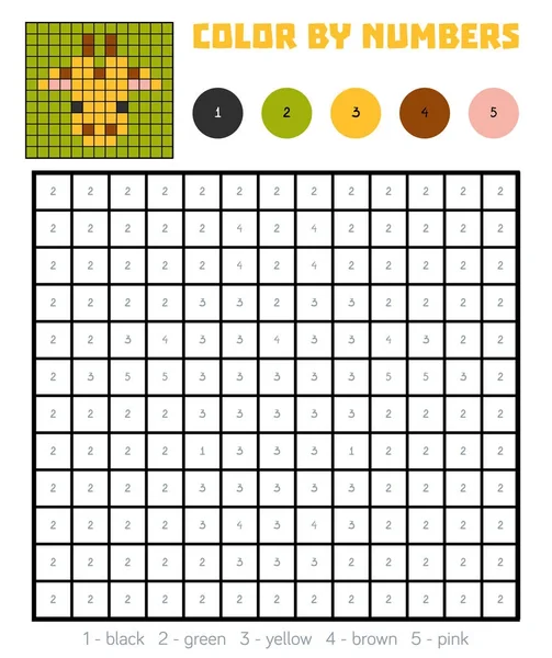 Color por número, juego de educación, Jirafa — Vector de stock