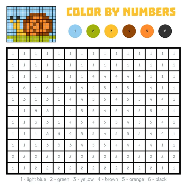 Color por número, juego de educación, Caracol — Vector de stock