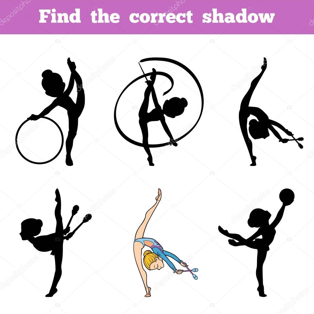 Find the correct shadow, game for children, The gymnast and juggling clubs