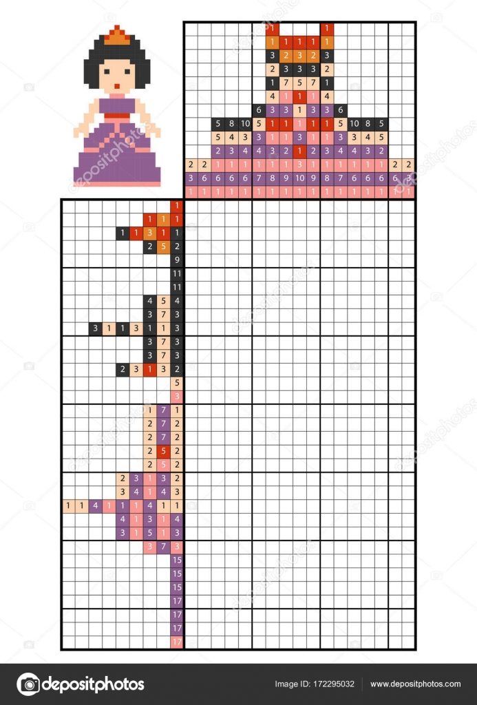 Paint by way of variety puzzle (nonogram), Princess Inventory Vector photograph regarding Printable Nonograms named Paint by means of amount puzzle (nonogram), Princess Inventory Vector