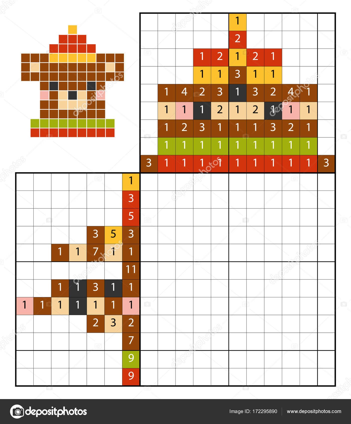 Puzzle de pintar por número (nonogram), jogo educativo para