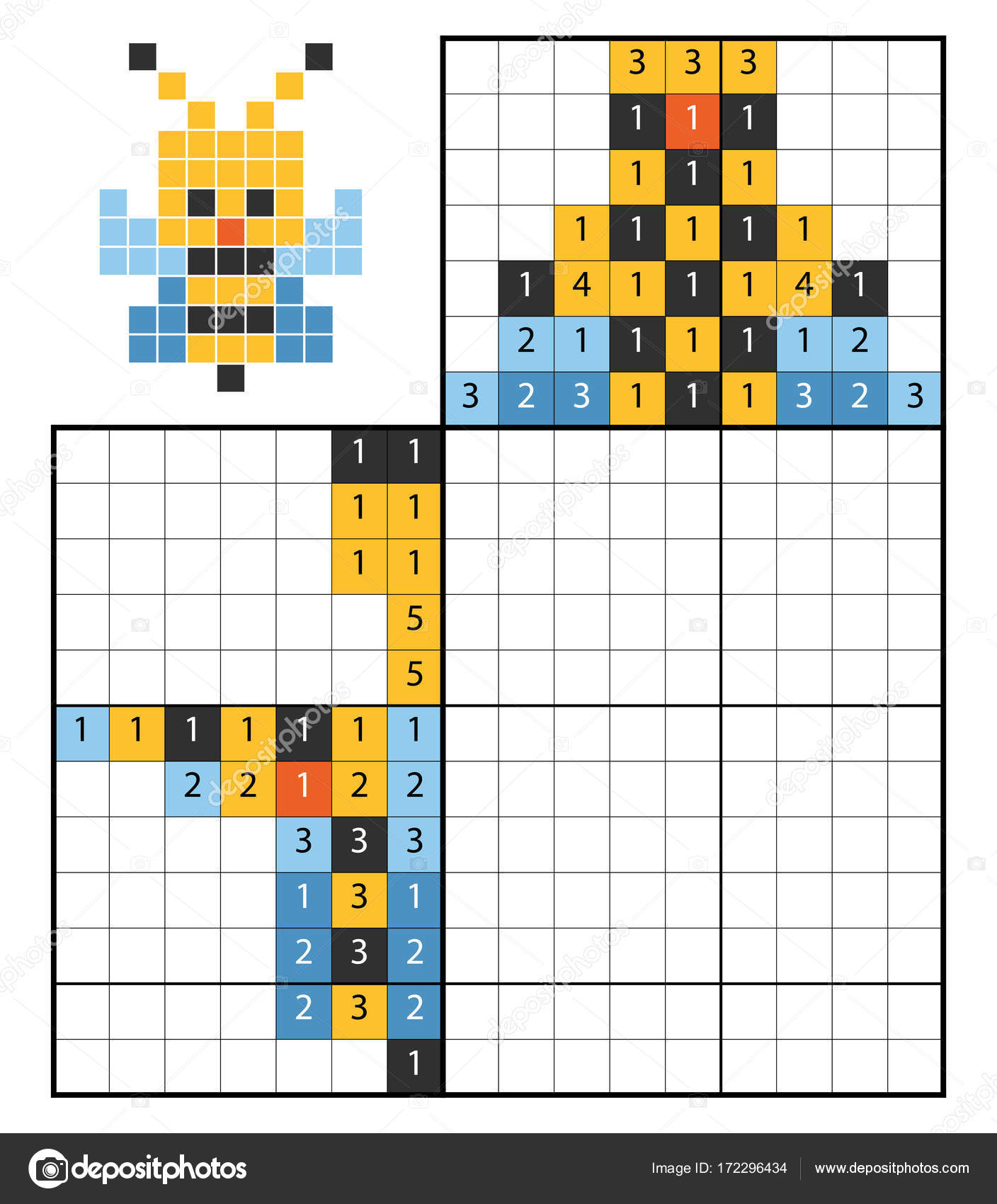 Quebra-cabeça de pintar por números (nonograma), jogo educacional para  crianças, pêra