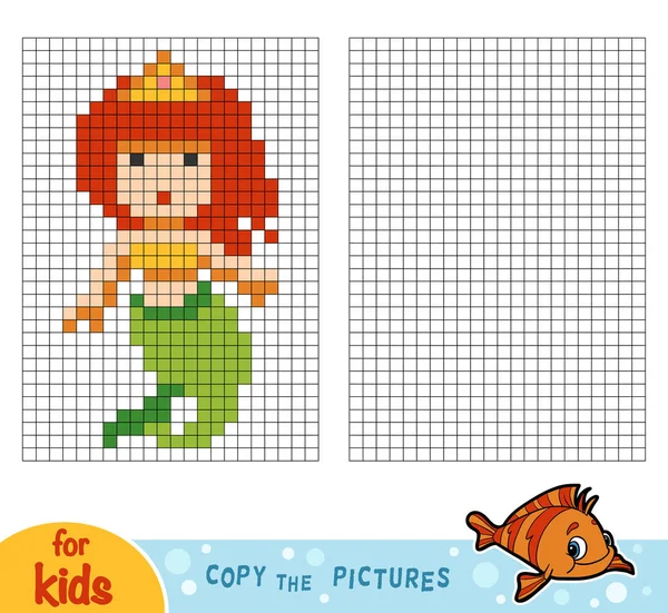 Copiar Imagen Por Cuadrados Juego Educación Para Los Niños Sirena — Vector de stock