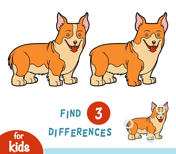 Encontrar diferencias, juego de educación, galés corgi — Vector de stock