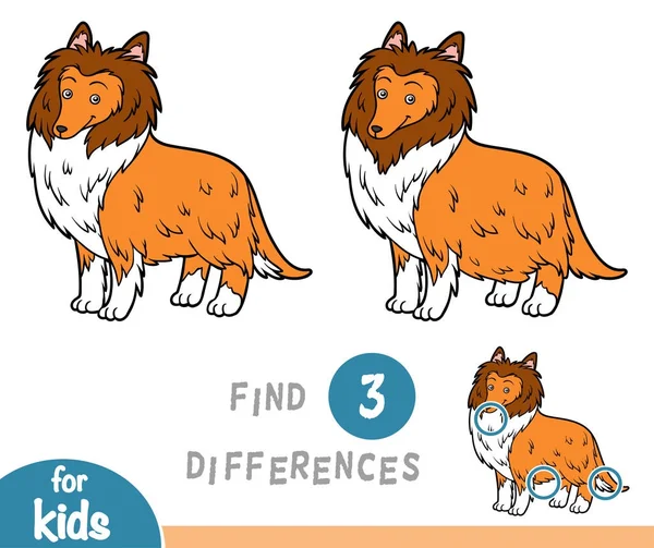 Encontrar diferencias, juego de educación, Collie — Vector de stock