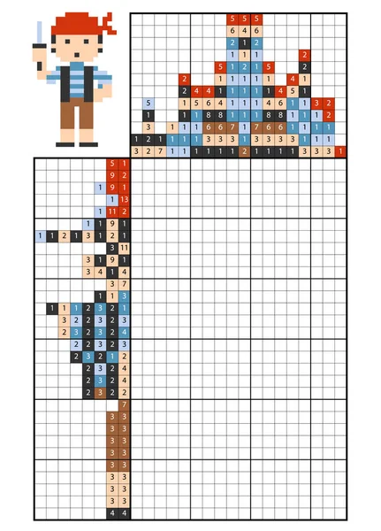 Malować Przez Numer Puzzle Obrazek Edukacja Gry Dla Dzieci Pirat — Wektor stockowy