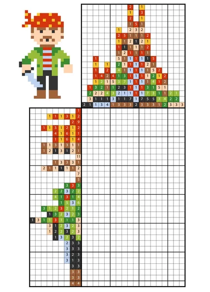 Фарби по номера головоломки (nonogram). Пірат — стоковий вектор