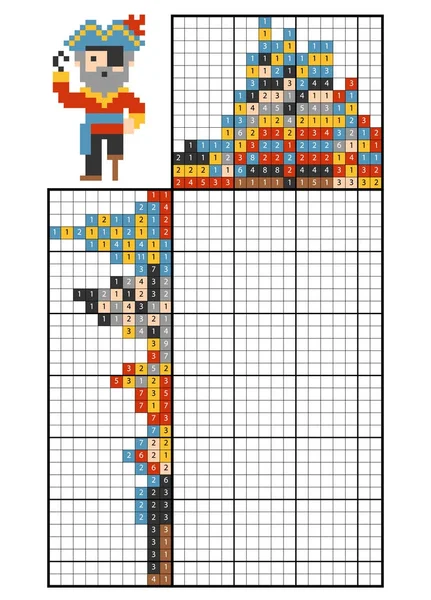 Måla av nummer pussel (nonogram). Pirat — Stock vektor