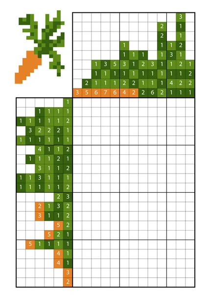 Måla av nummer pussel (nonogram). Morot — Stock vektor