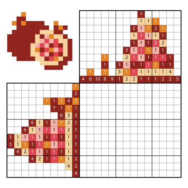 Dipingere per numero puzzle (nonogramma), Melograno — Vettoriale Stock