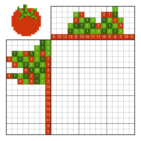 Pintura por número puzzle (nonograma), Tomate —  Vetores de Stock