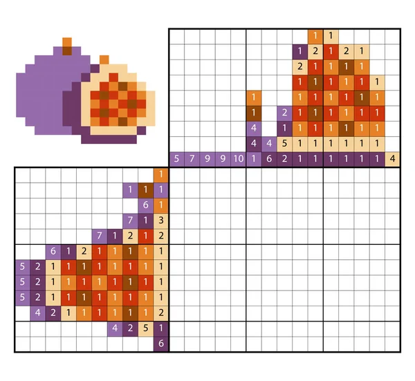 Dipingere per numero puzzle (nonogramma), Fichi — Vettoriale Stock