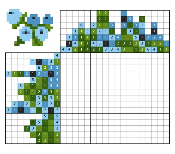 Pintura por número de rompecabezas (nonogram), Arándanos — Vector de stock