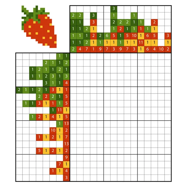 Barva číslo puzzle (nonogram), jahody — Stockový vektor