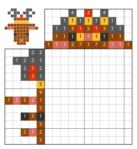 Dipingi per numero puzzle (nonogramma), Cervo — Vettoriale Stock