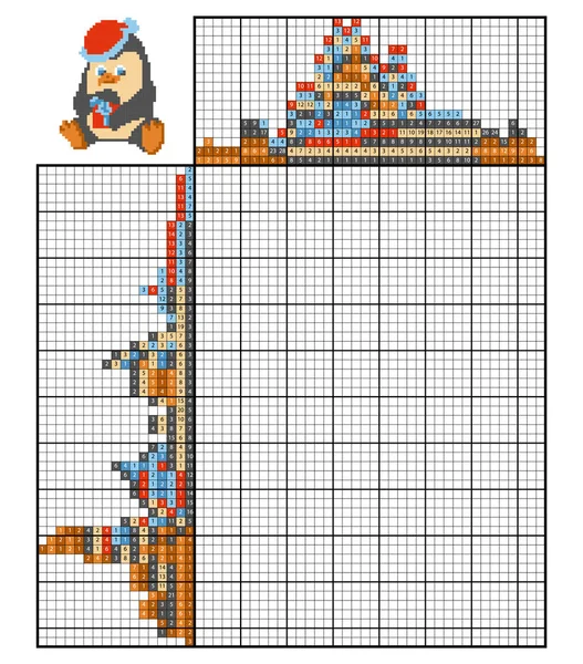 Pintar por número puzzle (nonograma). Pinguim — Vetor de Stock