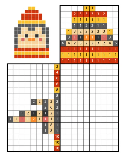 숫자 퍼즐 (nonogram), 펭귄으로 페인트 — 스톡 벡터