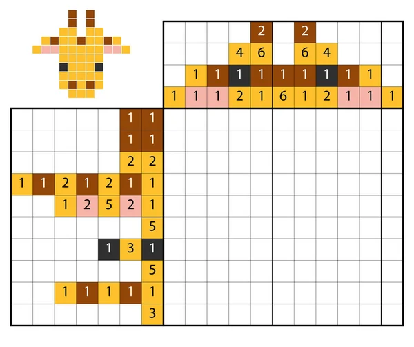 Dipingere per numero puzzle (nonogramma), Giraffa — Vettoriale Stock