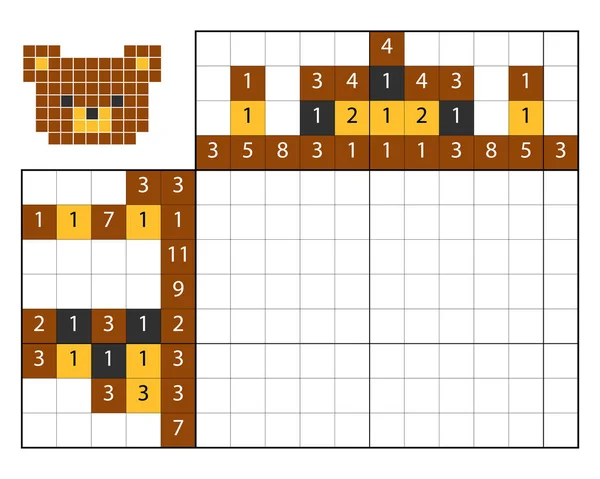 Pintura por número puzzle (nonograma), Urso — Vetor de Stock