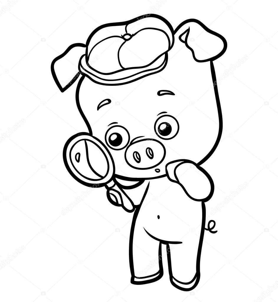 Libro Da Colorare Maiale Con Una Lente Di Ingrandimento