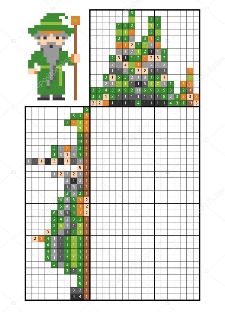 Paint by number puzzle (nonogram). Wizard