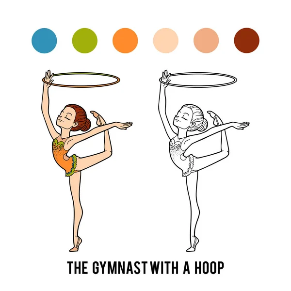 Libro para colorear, La gimnasta con un aro — Archivo Imágenes Vectoriales