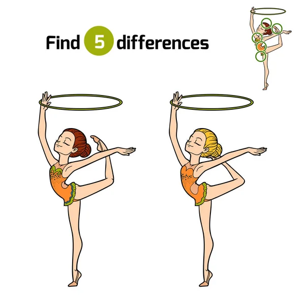 Find differences, The gymnast with a hoop — Stock Vector