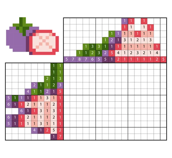 Paint by number puzzle (nonogram), Mangosteen — Stock Vector